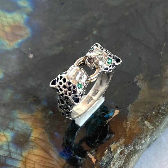 Sterling Silver 925 JED Joseph Demarco Emerald Panther Cheetah Band Ring Sz 7 - Picture 4 of 16